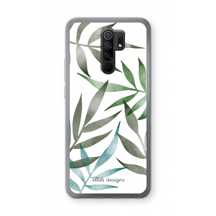 Tropical watercolor leaves: Xiaomi Redmi 9 Transparant Hoesje