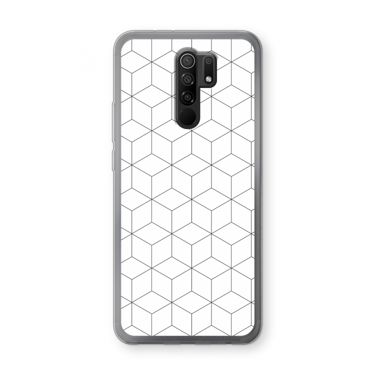 Zwart-witte kubussen: Xiaomi Redmi 9 Transparant Hoesje