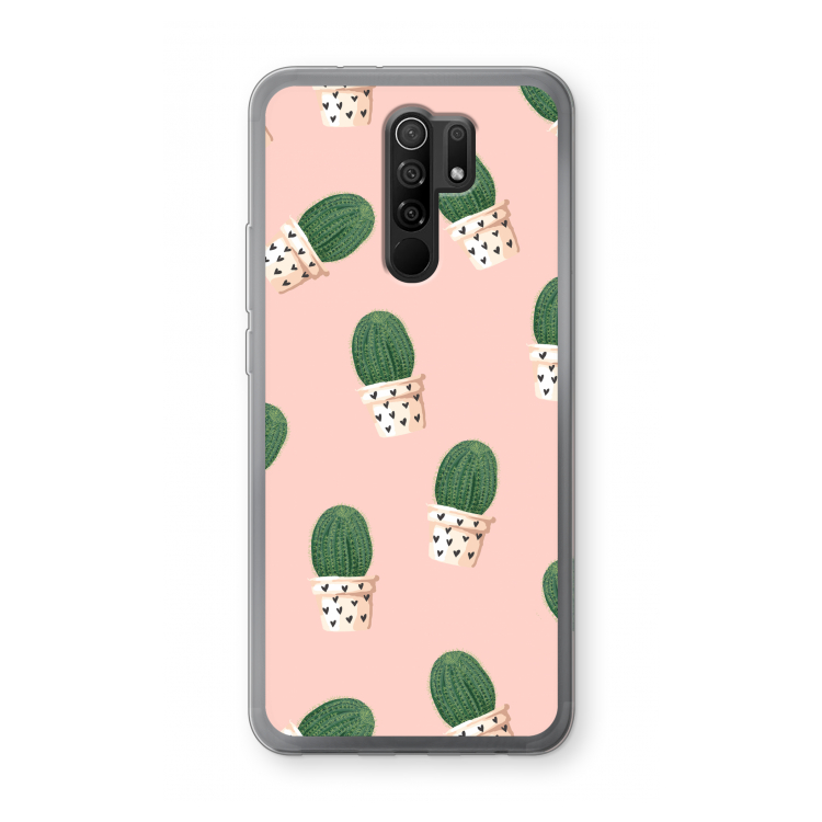 Cactusprint roze: Xiaomi Redmi 9 Transparant Hoesje