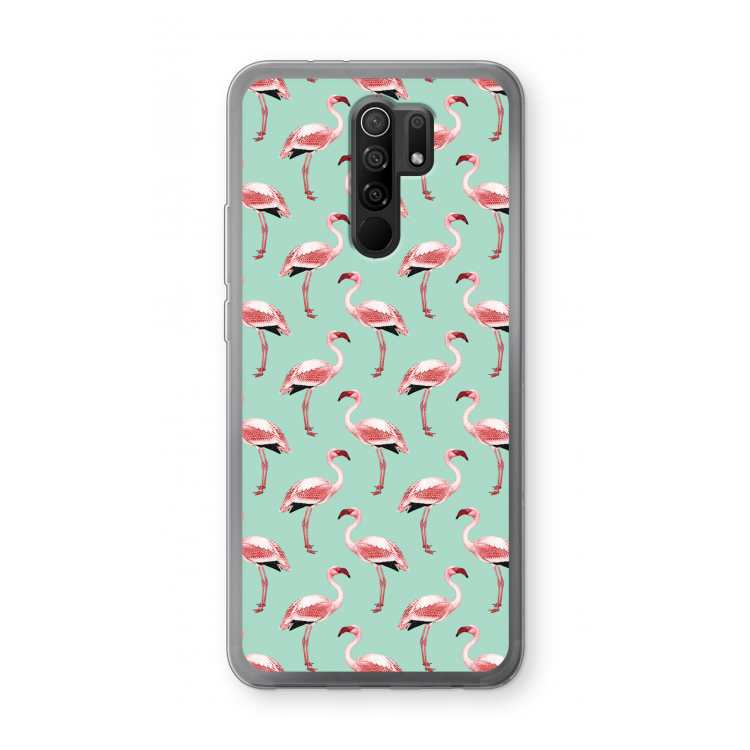 Flamingoprint groen: Xiaomi Redmi 9 Transparant Hoesje