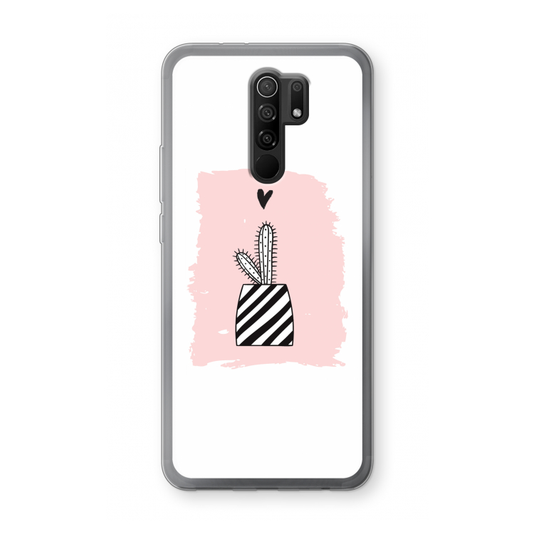 Zwart-wit cactus: Xiaomi Redmi 9 Transparant Hoesje