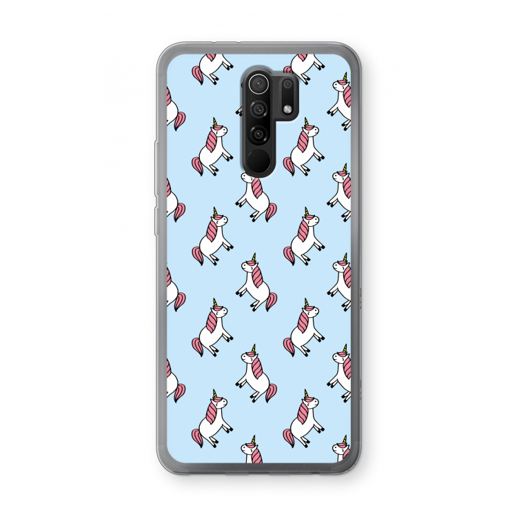 Eenhoorns overal: Xiaomi Redmi 9 Transparant Hoesje
