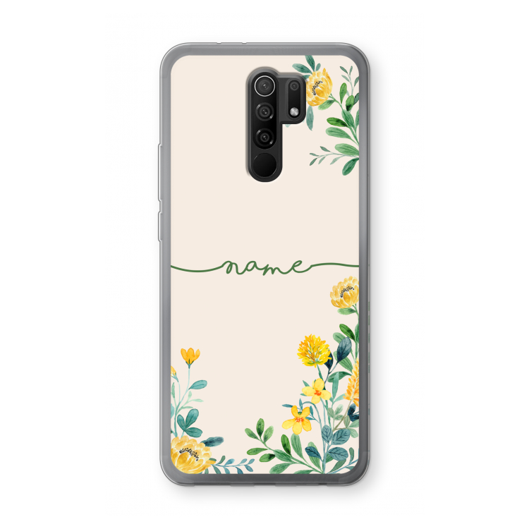 Gele bloemen: Xiaomi Redmi 9 Transparant Hoesje
