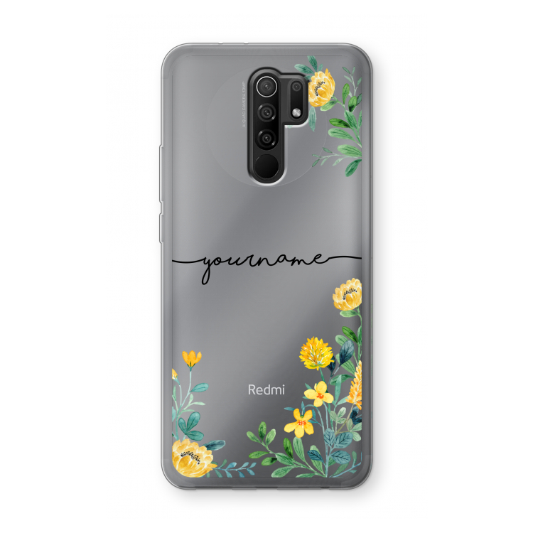 Gele bloemen: Xiaomi Redmi 9 Transparant Hoesje