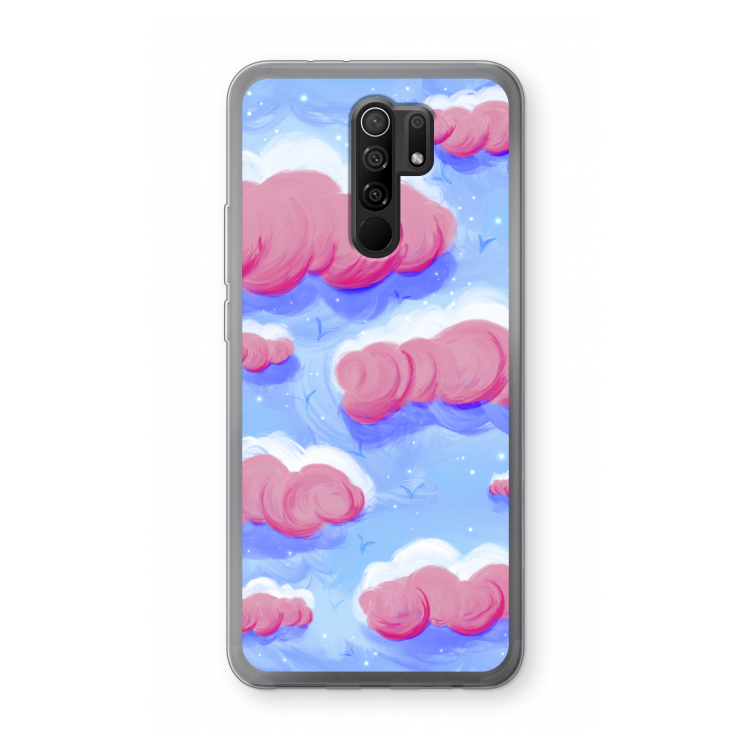 Roze wolken met vogels: Xiaomi Redmi 9 Transparant Hoesje