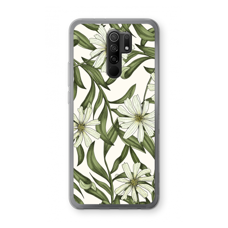 Wit bloemenpatroon: Xiaomi Redmi 9 Transparant Hoesje