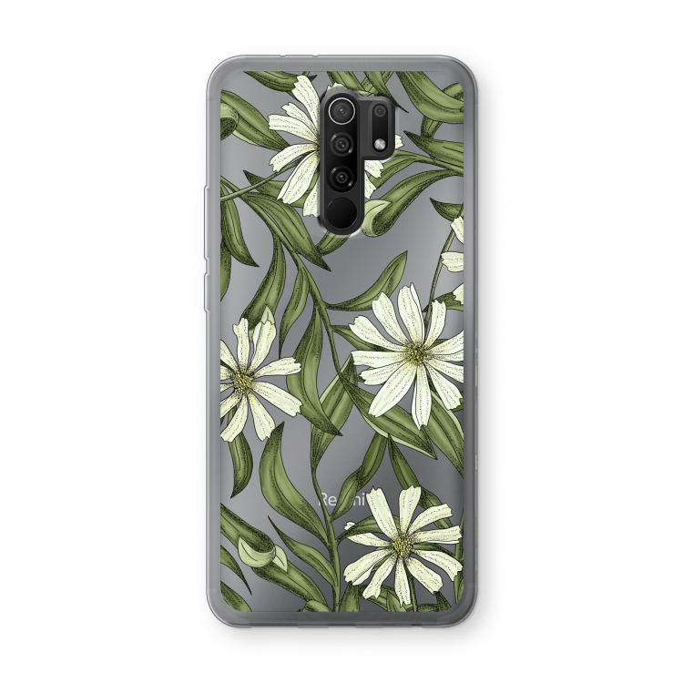 Wit bloemenpatroon: Xiaomi Redmi 9 Transparant Hoesje