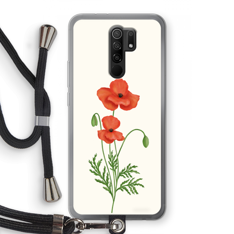 Red poppy: Xiaomi Redmi 9 Transparant Hoesje met koord
