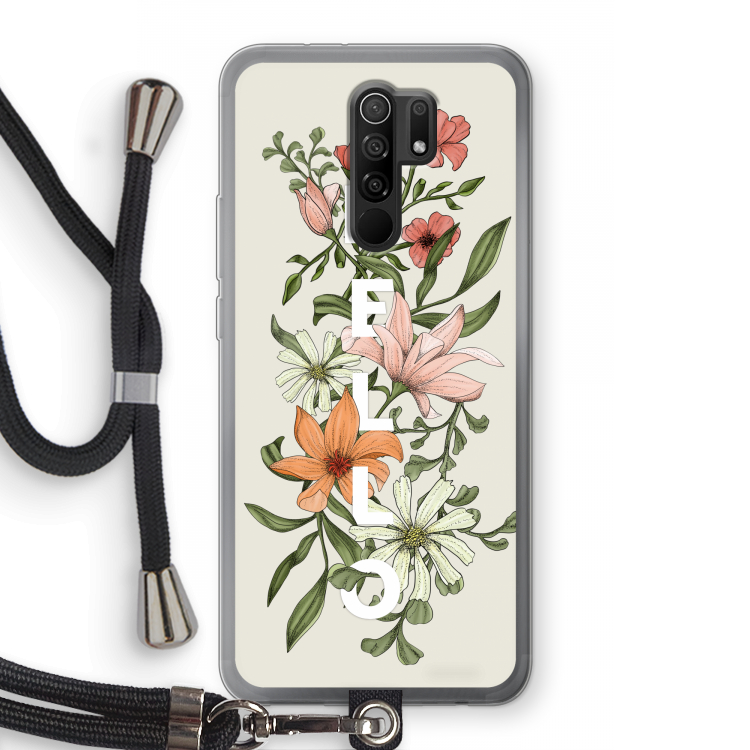 Hello bloemen: Xiaomi Redmi 9 Transparant Hoesje met koord