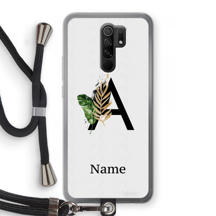 Charcoal Flora: Xiaomi Redmi 9 Transparant Hoesje met koord