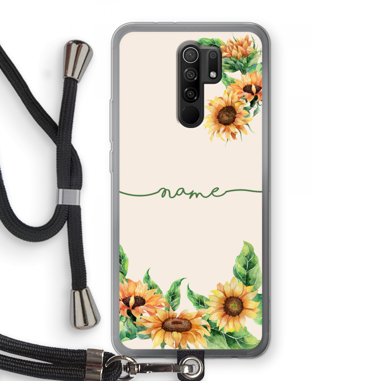 Zonnebloemen: Xiaomi Redmi 9 Transparant Hoesje met koord
