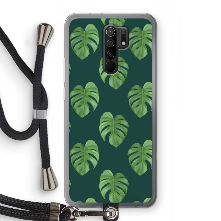 Monstera leaves: Xiaomi Redmi 9 Transparant Hoesje met koord