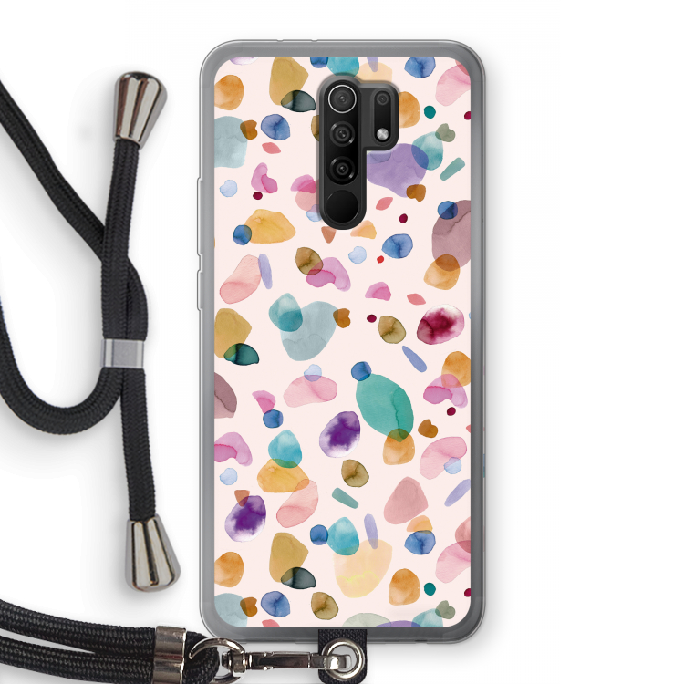 Terrazzo Memphis Pink: Xiaomi Redmi 9 Transparant Hoesje met koord