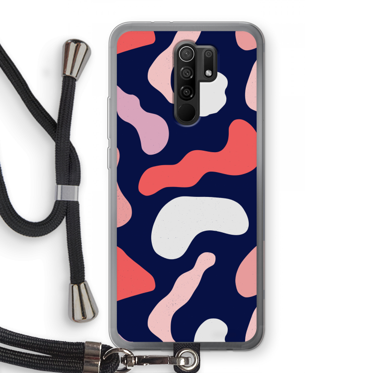 Memphis Shapes Pink: Xiaomi Redmi 9 Transparant Hoesje met koord