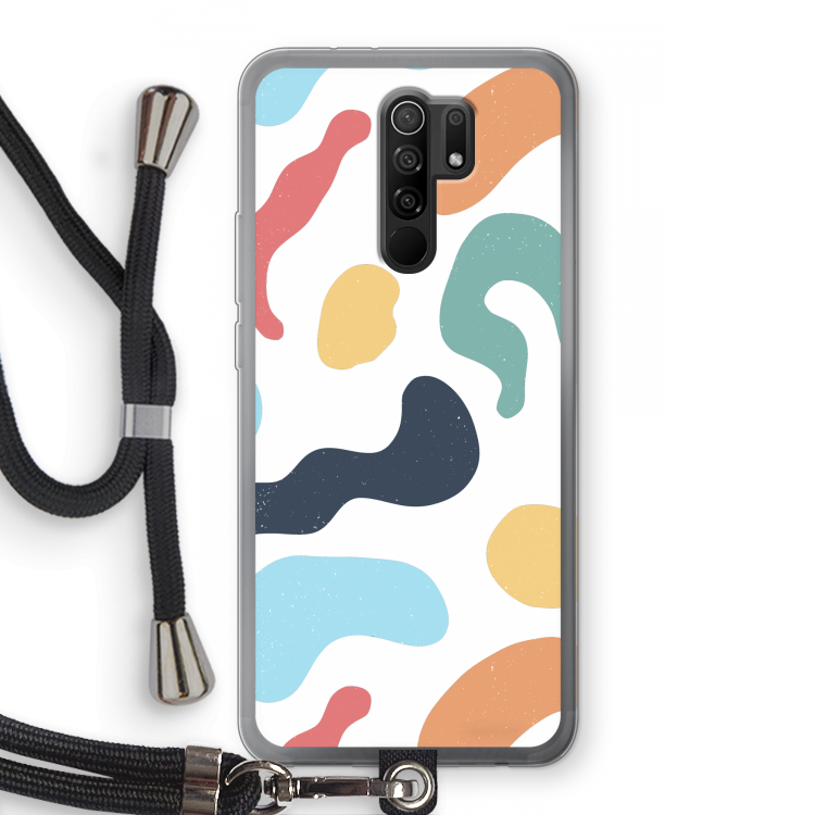 Memphis Shapes Blue: Xiaomi Redmi 9 Transparant Hoesje met koord