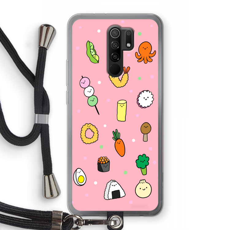 Happy bento friends: Xiaomi Redmi 9 Transparant Hoesje met koord