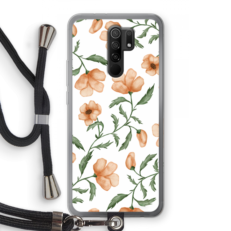 Peachy flowers: Xiaomi Redmi 9 Transparant Hoesje met koord