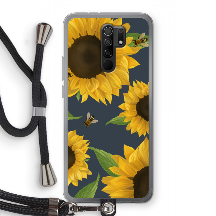 Sunflower and bees: Xiaomi Redmi 9 Transparant Hoesje met koord