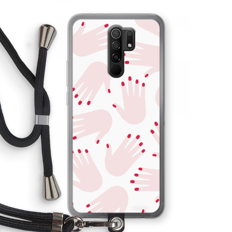 Hands pink: Xiaomi Redmi 9 Transparant Hoesje met koord