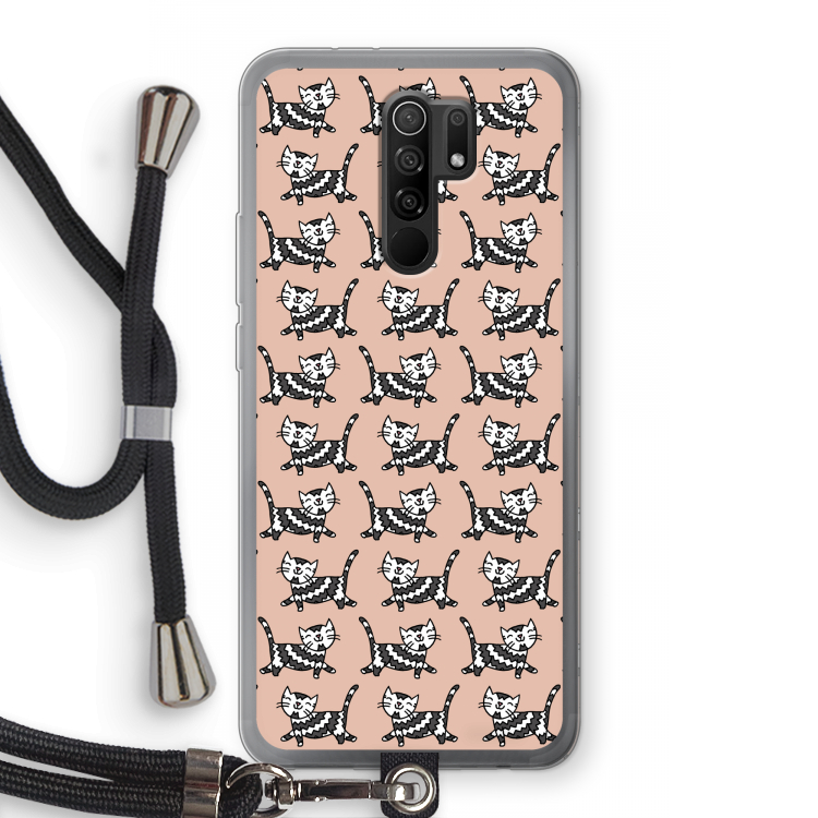Zwarte poes: Xiaomi Redmi 9 Transparant Hoesje met koord