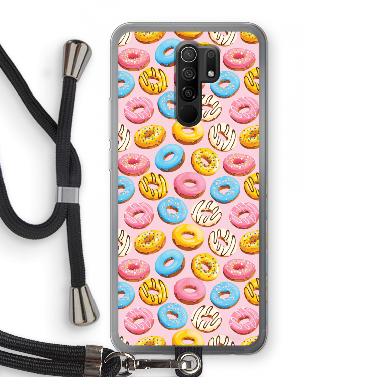 Pink donuts: Xiaomi Redmi 9 Transparant Hoesje met koord
