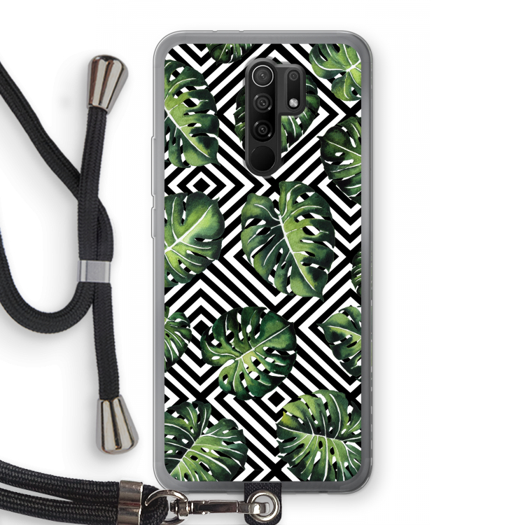 Geometrische jungle: Xiaomi Redmi 9 Transparant Hoesje met koord