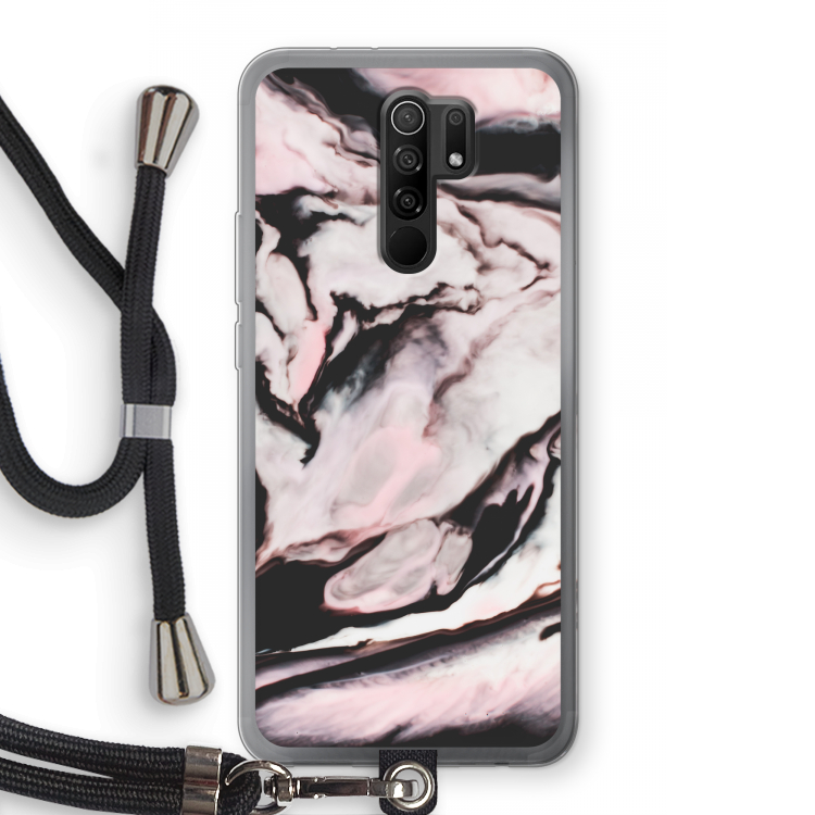 Roze stroom: Xiaomi Redmi 9 Transparant Hoesje met koord