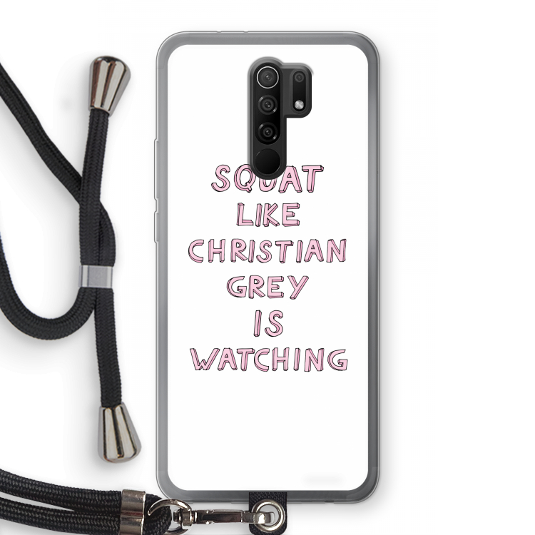Christian Grey: Xiaomi Redmi 9 Transparant Hoesje met koord