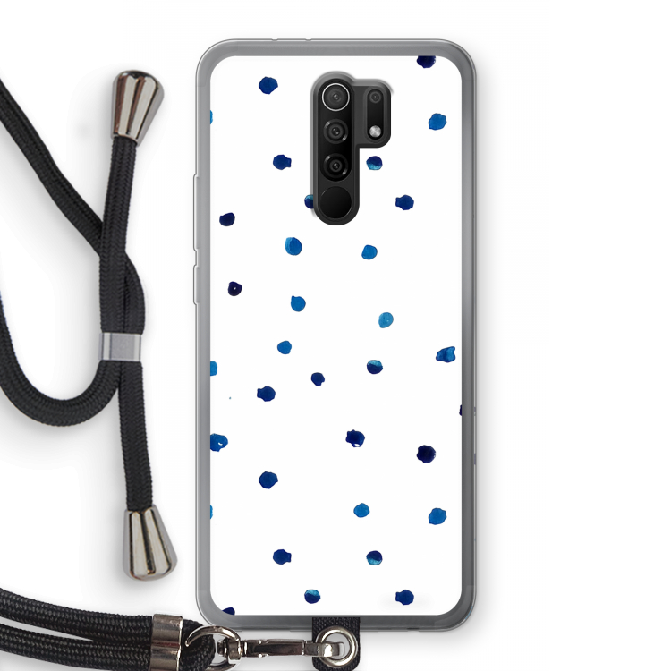 Blauwe stippen: Xiaomi Redmi 9 Transparant Hoesje met koord