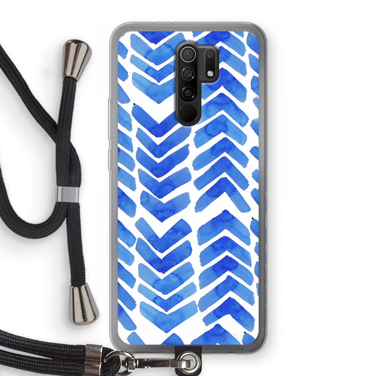 Blauwe pijlen: Xiaomi Redmi 9 Transparant Hoesje met koord