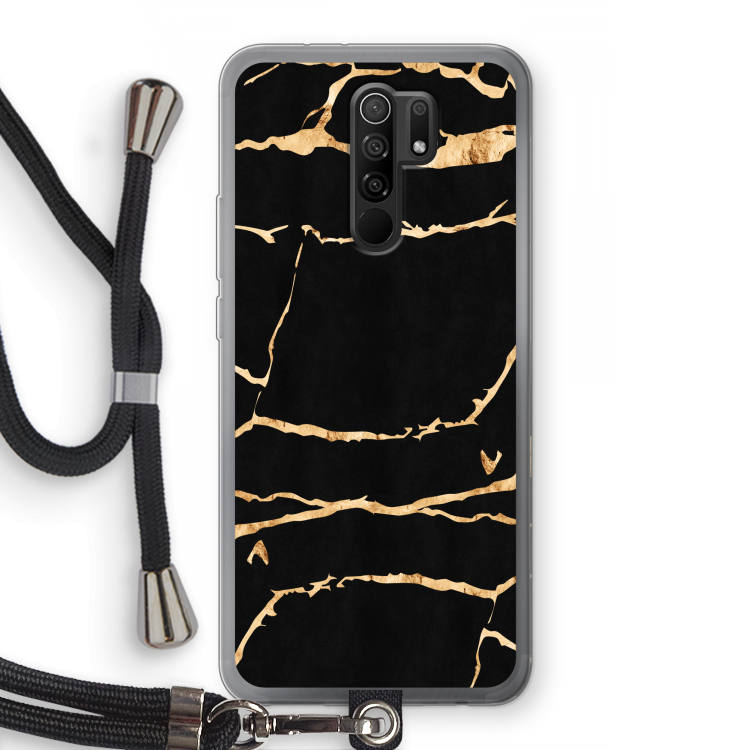 Gouden marmer: Xiaomi Redmi 9 Transparant Hoesje met koord