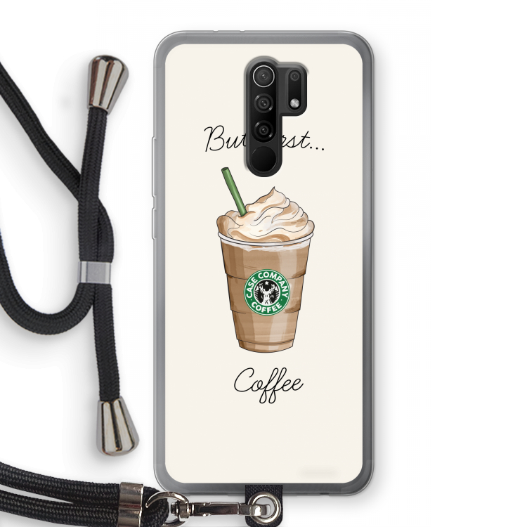 But first coffee: Xiaomi Redmi 9 Transparant Hoesje met koord