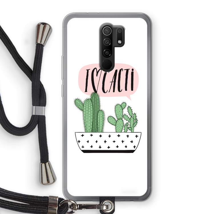 I love cacti: Xiaomi Redmi 9 Transparant Hoesje met koord