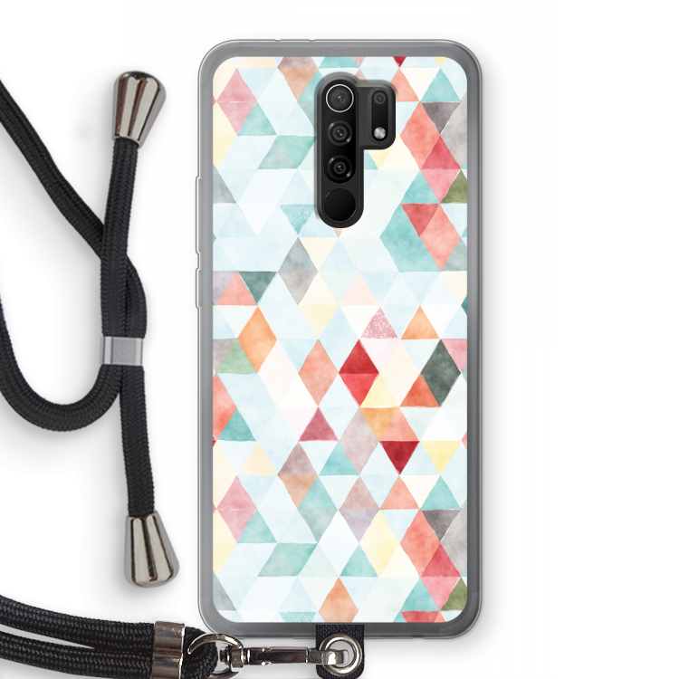 Gekleurde driehoekjes pastel: Xiaomi Redmi 9 Transparant Hoesje met koord