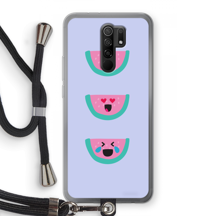 Smiley watermeloen: Xiaomi Redmi 9 Transparant Hoesje met koord