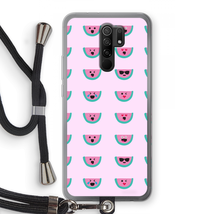 Smiley watermeloenprint: Xiaomi Redmi 9 Transparant Hoesje met koord