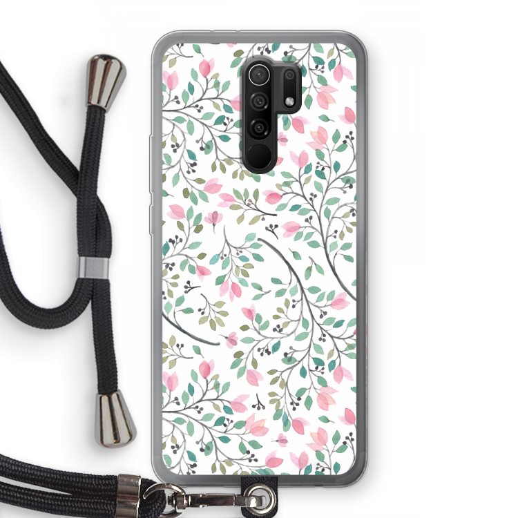Sierlijke bloemen: Xiaomi Redmi 9 Transparant Hoesje met koord