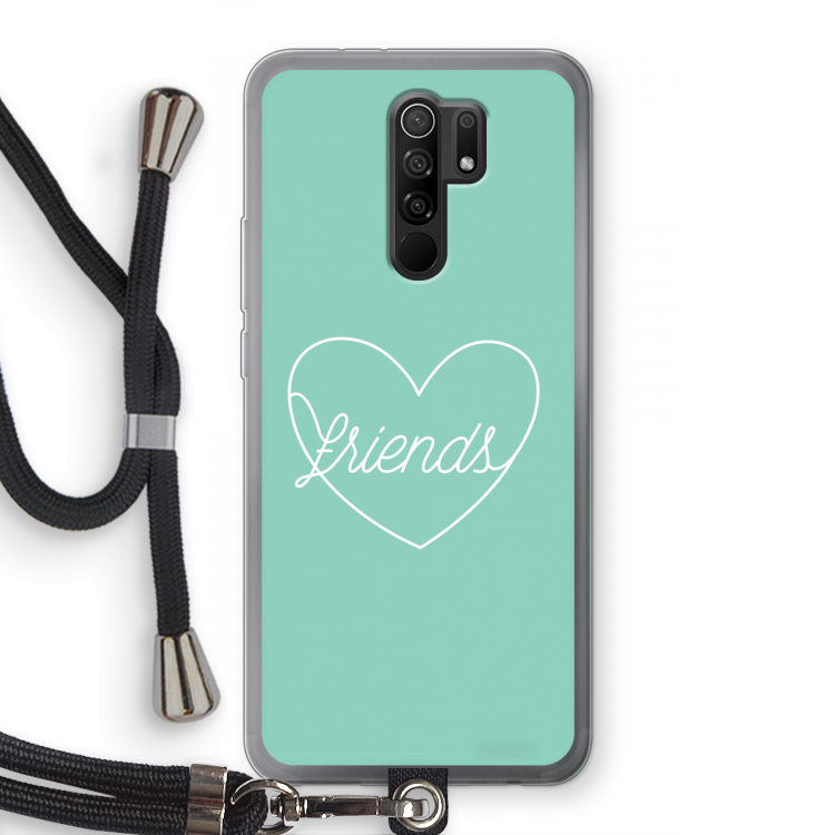 Friends heart pastel: Xiaomi Redmi 9 Transparant Hoesje met koord