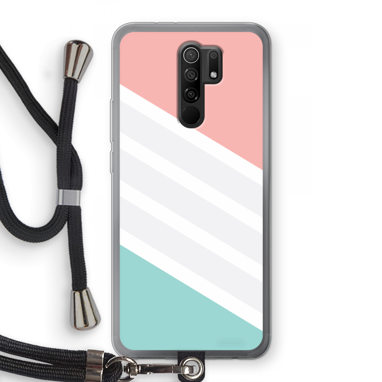 Strepen pastel: Xiaomi Redmi 9 Transparant Hoesje met koord