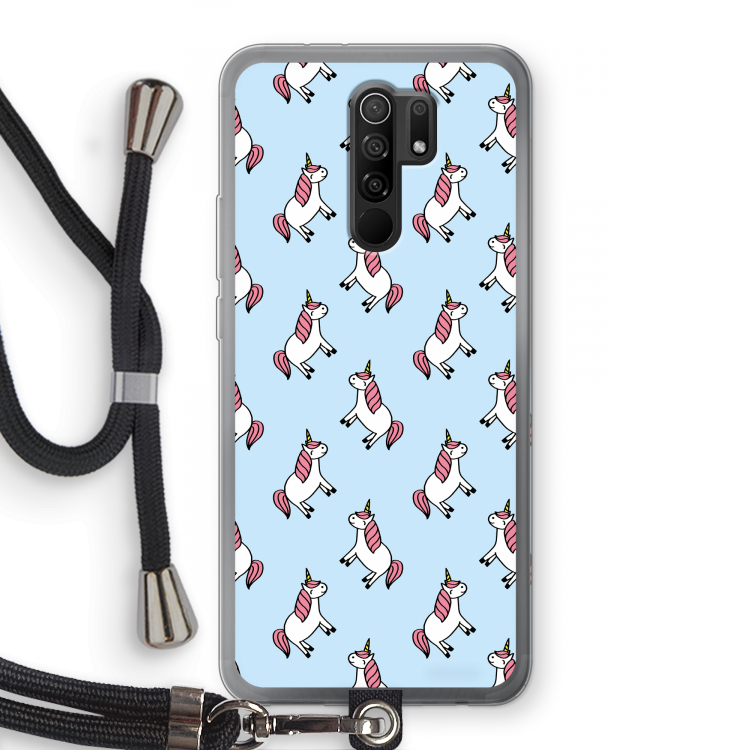 Eenhoorns overal: Xiaomi Redmi 9 Transparant Hoesje met koord
