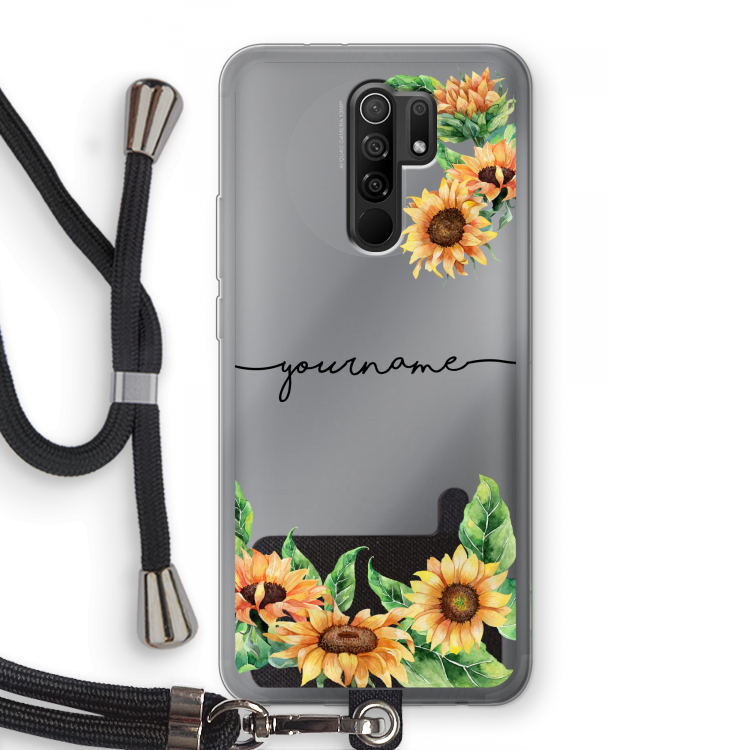Zonnebloemen: Xiaomi Redmi 9 Transparant Hoesje met koord
