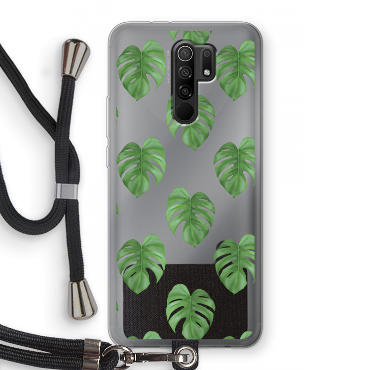 Monstera leaves: Xiaomi Redmi 9 Transparant Hoesje met koord