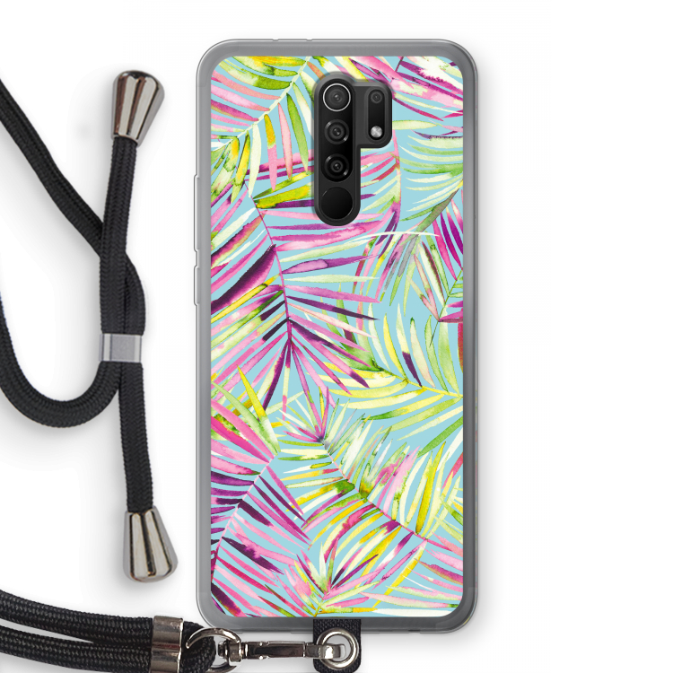Tropical Palms Blue: Xiaomi Redmi 9 Transparant Hoesje met koord