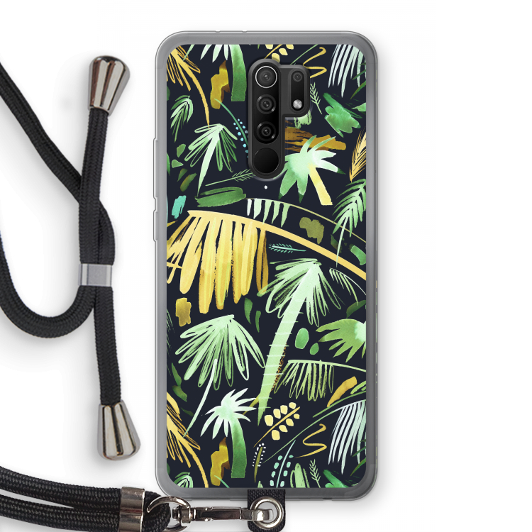 Tropical Palms Dark: Xiaomi Redmi 9 Transparant Hoesje met koord
