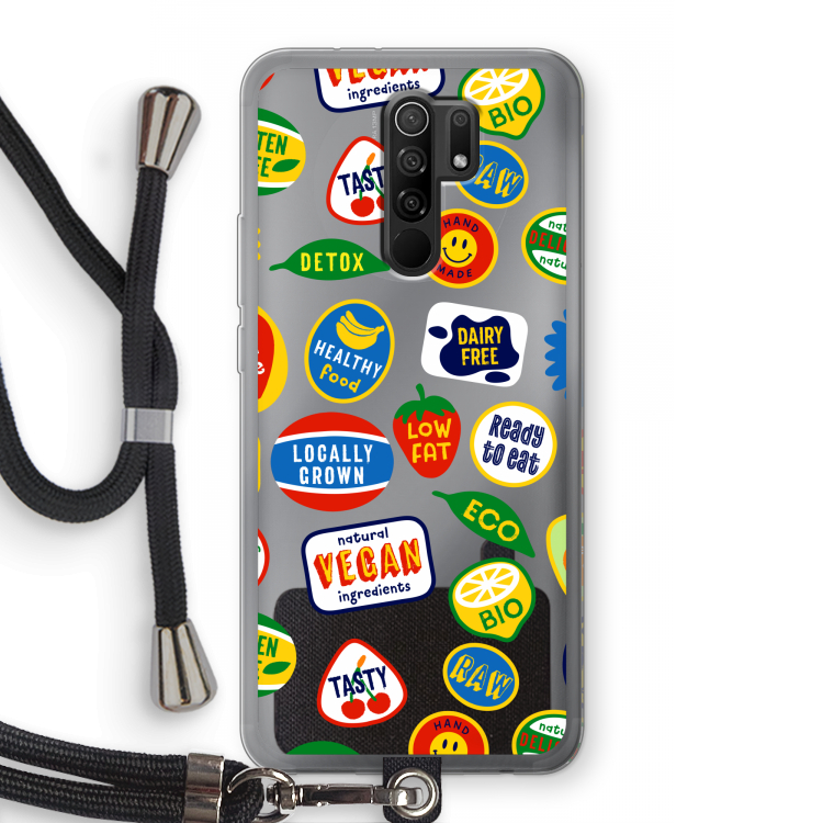 Fruitsticker: Xiaomi Redmi 9 Transparant Hoesje met koord