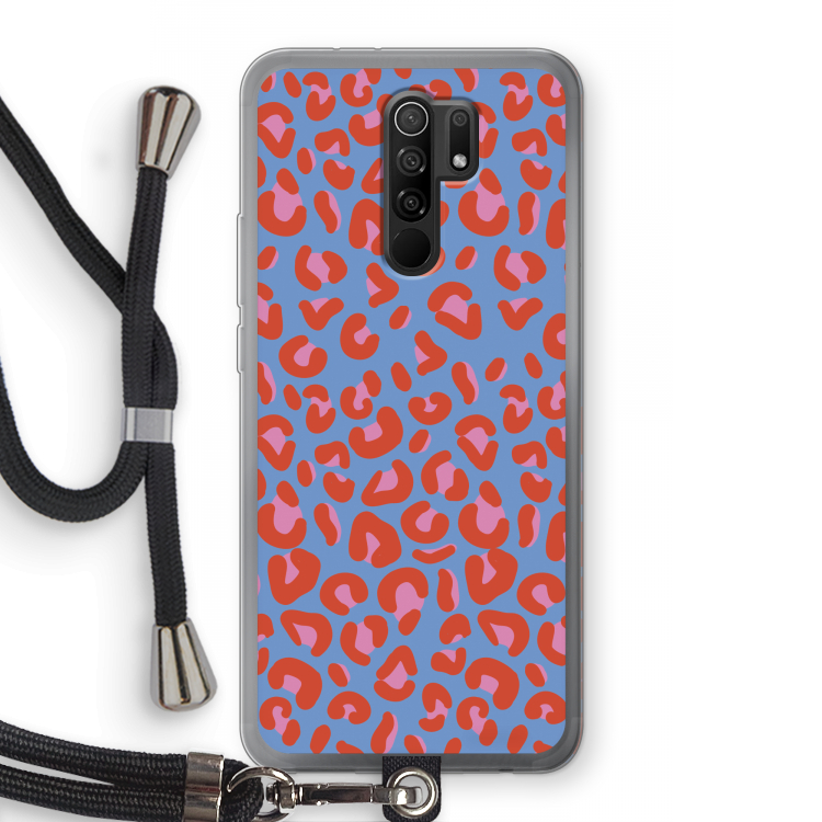 Leopard blue: Xiaomi Redmi 9 Transparant Hoesje met koord