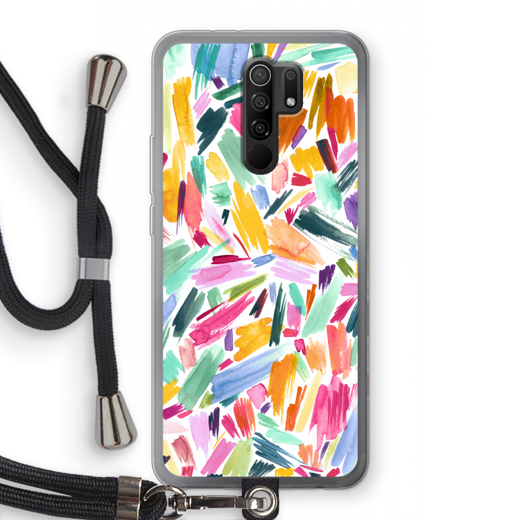 Watercolor Brushstrokes: Xiaomi Redmi 9 Transparant Hoesje met koord