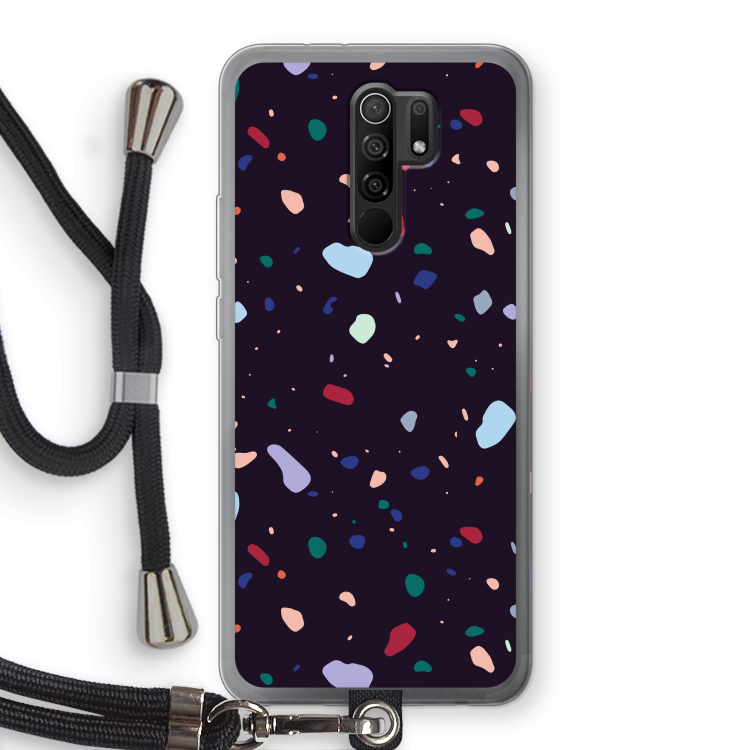 Dark Rounded Terrazzo: Xiaomi Redmi 9 Transparant Hoesje met koord