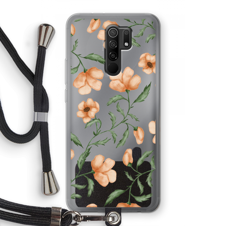Peachy flowers: Xiaomi Redmi 9 Transparant Hoesje met koord