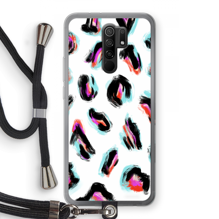Cheetah color: Xiaomi Redmi 9 Transparant Hoesje met koord